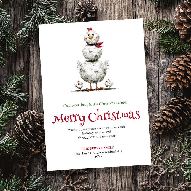 Tarjeta Festiva Festive Whimsical Chickens Christmas Greeting Card (Festive Whimsical Chickens Christmas Greeting Card)