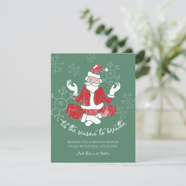 Tarjeta Festiva Festive Yoga Santa Season to Breathe (Anverso de pie)