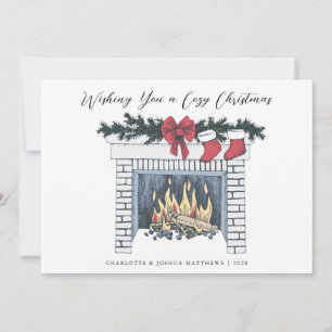 Tarjeta Festiva Festividad Acogedora Chimenea Sencillos Navidades 