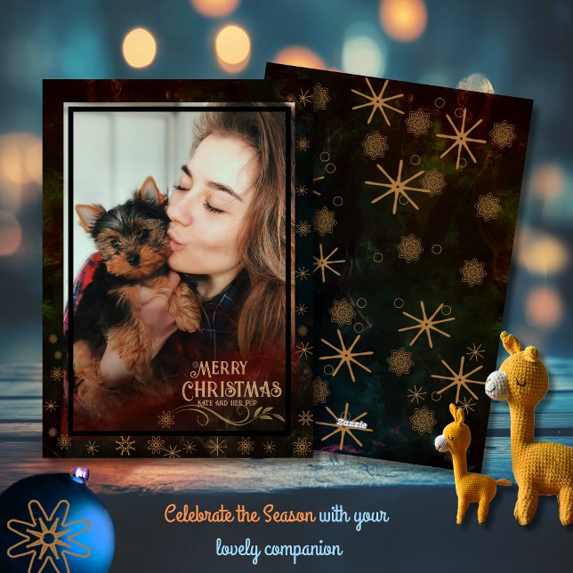 Tarjeta Festiva Festividad Black Green Photo Merry Christmas (Festive Black Green Photo Merry Christmas Holiday Card)