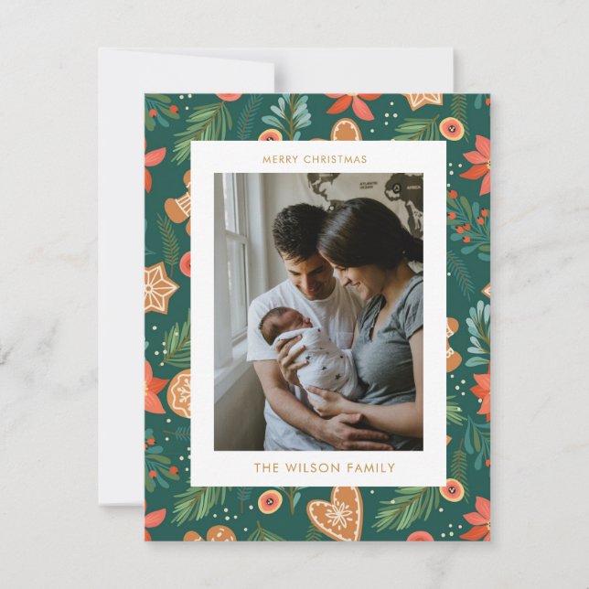 Tarjeta Festiva Festividad Botánica Gingerbread Cute Chrismas Foto (Anverso)