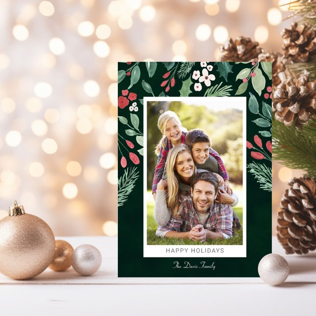 Tarjeta Festiva Festividad de acuarela Foliage Felices Fiestas (Subido por el creador)