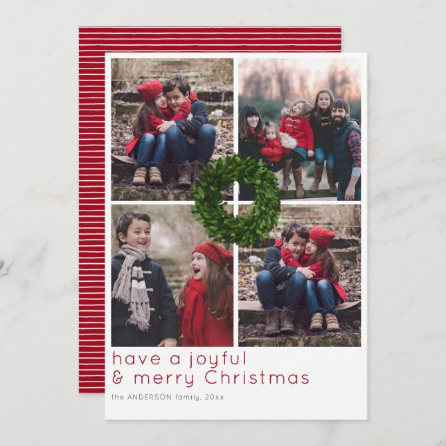 Tarjeta Festiva Festividad de Boxwood Wreath 4 Grid Navidades (Anverso / Reverso)