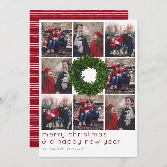 Tarjeta Festiva Festividad de Boxwood Wreath 8 Grid Navidades (Anverso / Reverso)