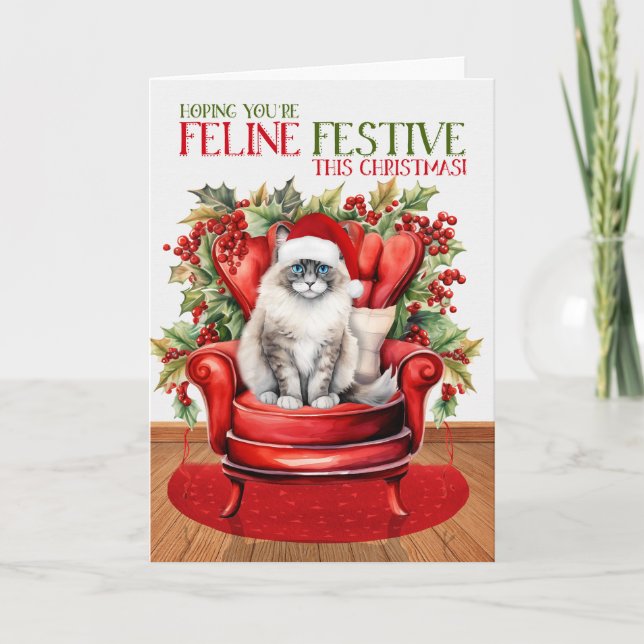 Tarjeta Festiva Festividad de Gato FELINE de Ragdoll Navidades (Anverso)