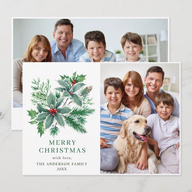 Tarjeta Festiva Festividad de Holly Berry 2 Navidades de FOTO salu (Anverso / Reverso)