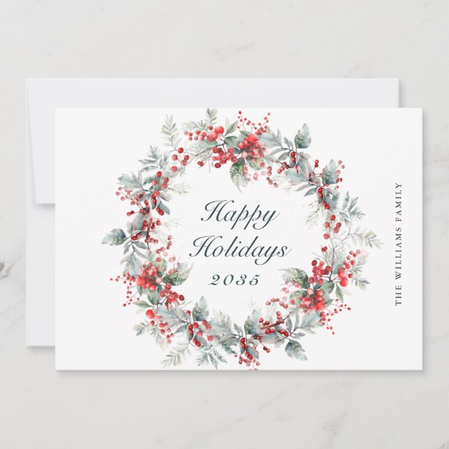 Tarjeta Festiva Festividad de Holly Berry Navidades Wreath (Anverso)