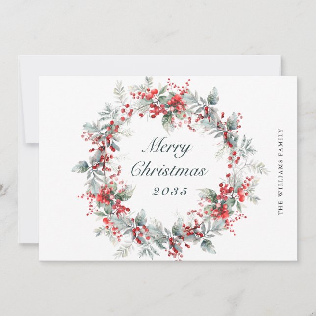 Tarjeta Festiva Festividad de Holly Berry Navidades Wreath (Anverso)