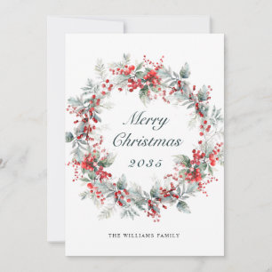 Tarjeta Festiva Festividad de Holly Berry Navidades Wreath