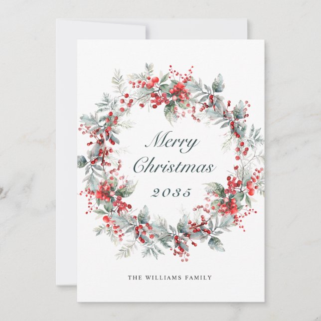 Tarjeta Festiva Festividad de Holly Berry Navidades Wreath (Anverso)