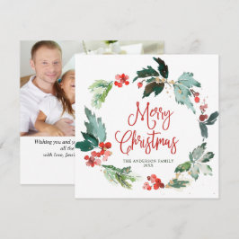 Tarjeta Festiva Festividad de Holly Berry Wreath Navidades de la f