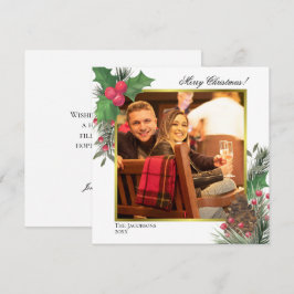 Tarjeta Festiva Festividad de invierno Holly Berries & Pine Photo