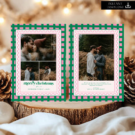 Tarjeta Festiva Festividad de la familia Retro Merry Christmas Pla