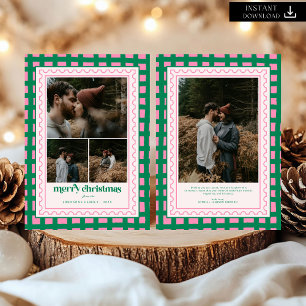 Tarjeta Festiva Festividad de la familia Retro Merry Christmas Pla