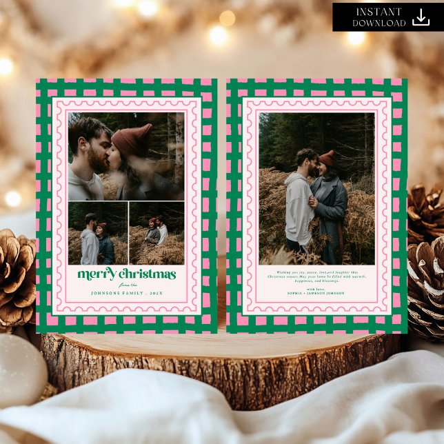 Tarjeta Festiva Festividad de la familia Retro Merry Christmas Pla (Subido por el creador)