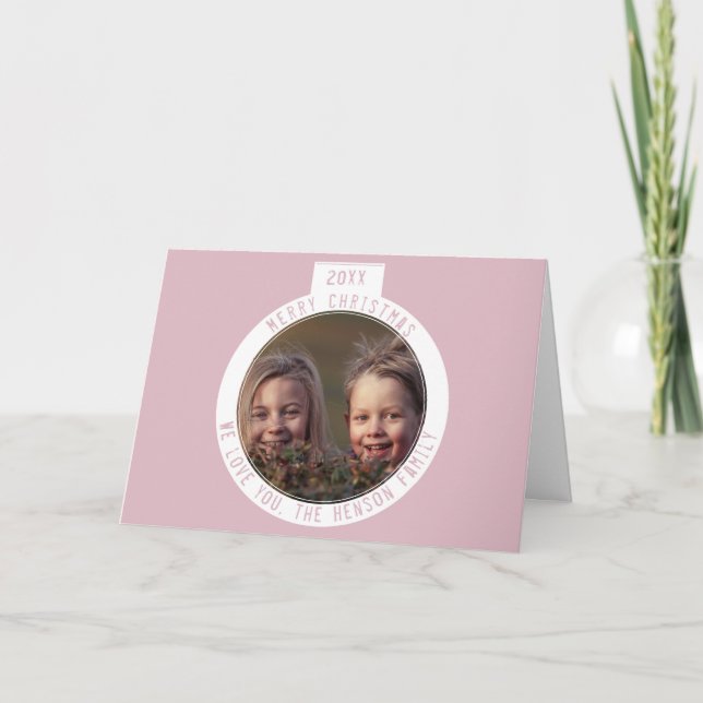 Tarjeta Festiva Festividad de la foto de la familia rosa del bollo (Anverso)