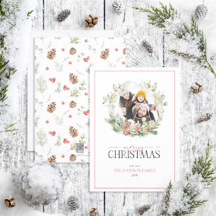 Tarjeta Festiva Festividad de la foto navideña de Wreath Merry Gre