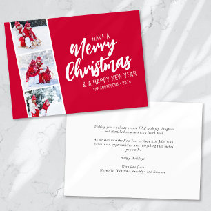 Tarjeta Festiva Festividad de la franja de fotos roja Feliz Navida