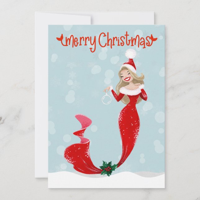 Tarjeta Festiva Festividad de las burbujas navideñas Mermaid Merry (Anverso)