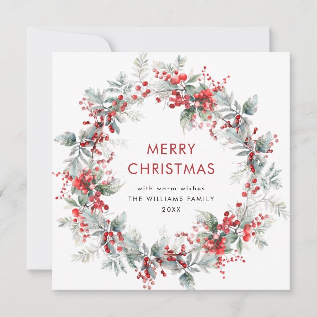 Tarjeta Festiva Festividad de los Navidades de Holly Berry Wreath  (Anverso)
