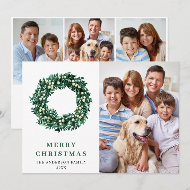 Tarjeta Festiva Festividad de los Navidades de Holly Wreath 4 salu (Anverso / Reverso)