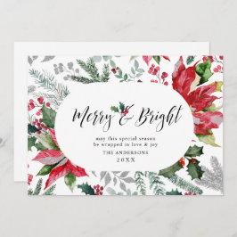 Tarjeta Festiva Festividad de los Navidades de Poinsettia Mistleto
