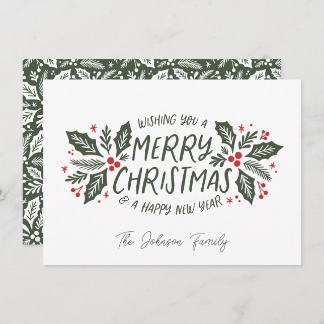 Tarjeta Festiva Festividad de los Navidades de Sweet Holly Greener (Anverso / Reverso)