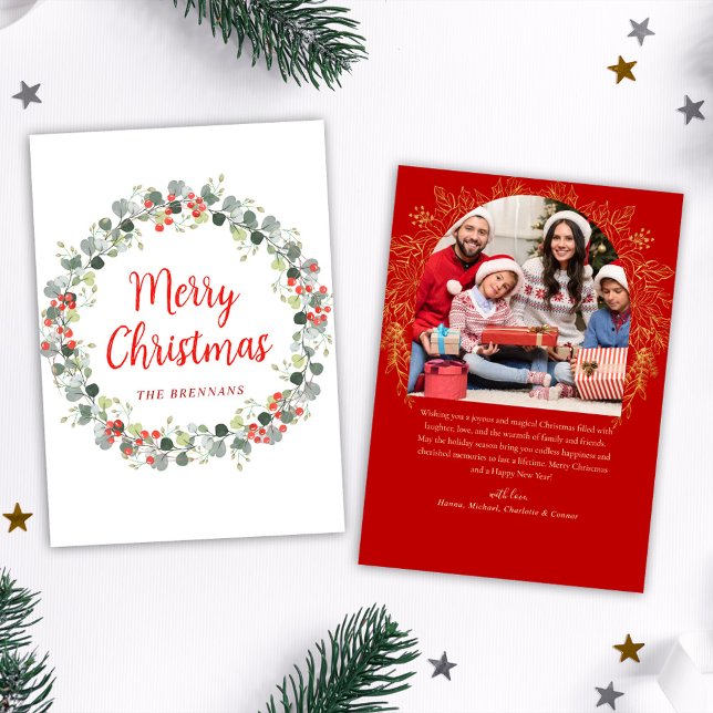 Tarjeta Festiva Festividad de los Navidades de Wreath Greenery (Festive Wreath Greenery Christmas Photo Holiday Card)