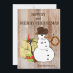 Tarjeta Festiva Festividad de los Navidades Snowman de Cowboy Occi<br><div class="desc">Este diseño fue creado a través del arte digital y puede ser personalizado en el área que proporciona cambiando la foto y/o el texto. O puede personalizarse eligiendo la opción de hacer clic en el personalizar y borrar o cambiar el color del fondo, agregar texto, cambiar el color o estilo...</div>