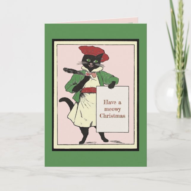 Tarjeta Festiva Festividad de Meowy Navidades del artista negro de (Anverso)