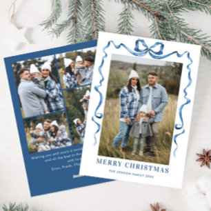 Tarjeta Festiva Festividad de Navidades azules Bow Ribbon 5 Foto