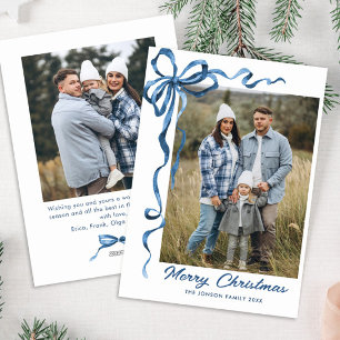 Tarjeta Festiva Festividad de Navidades azules de la cinta de opci