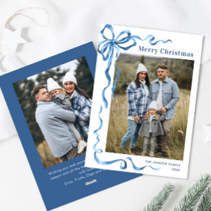 Tarjeta Festiva Festividad de Navidades azules de la cinta de opci