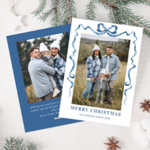 Tarjeta Festiva Festividad de Navidades azules de la cinta de opci