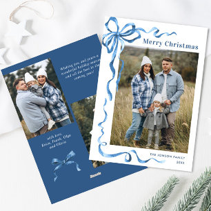 Tarjeta Festiva Festividad de Navidades azules en la cinta 3