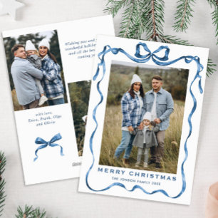 Tarjeta Festiva Festividad de Navidades azules en la cinta 3