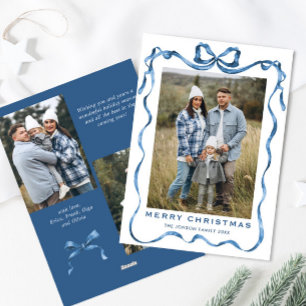 Tarjeta Festiva Festividad de Navidades azules en la cinta 3