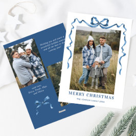 Tarjeta Festiva Festividad de Navidades azules en la cinta 3