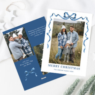 Tarjeta Festiva Festividad de Navidades azules en la cinta 3