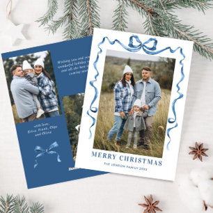 Tarjeta Festiva Festividad de Navidades azules en la cinta 3