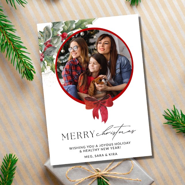 Tarjeta Festiva Festividad de Navidades de fotografía de familia (Festive Family Photo Christmas Holiday Greeting Card)