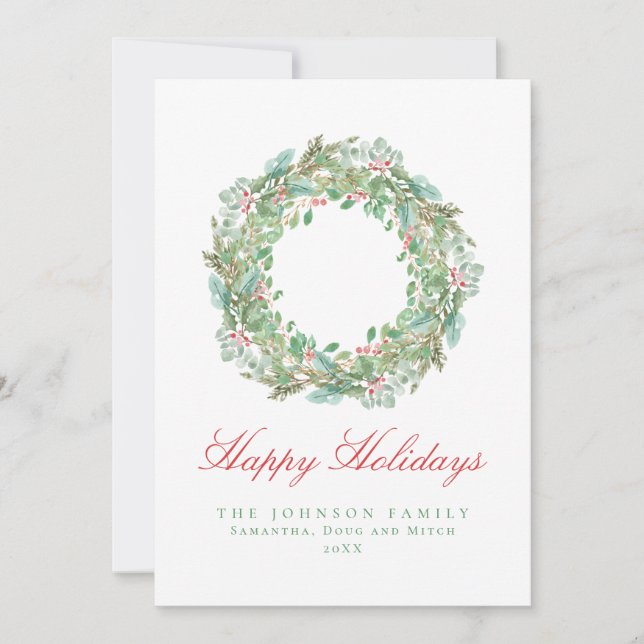 Tarjeta Festiva Festividad de Navidades de guayas verdes y rosas d (Anverso)