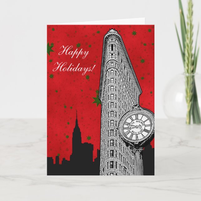 Tarjeta Festiva Festividad de Navidades de NYC Etched Flatiron 2 (Anverso)