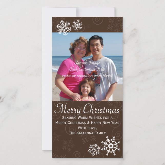 Tarjeta Festiva Festividad de Navidades rusos con foto de copo de  (Anverso)