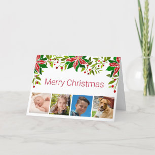 Tarjeta Festiva Festividad de Poinsettia y Holly Four Photo