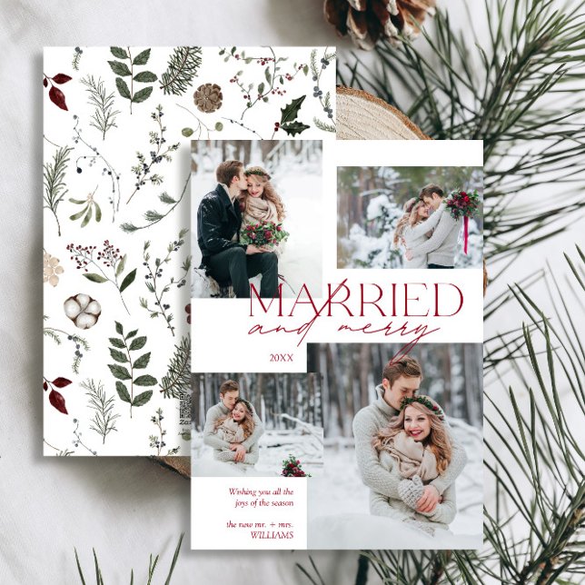 Tarjeta Festiva Festividad de recién casados con leche y morena mo (Easily personalize this newlywed photo holiday card with your favorite image and deets)