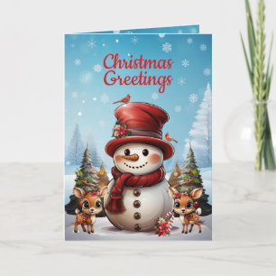 Tarjeta Festiva Festividad de reno de Snowman Foto ☃️ 🦌 🎄