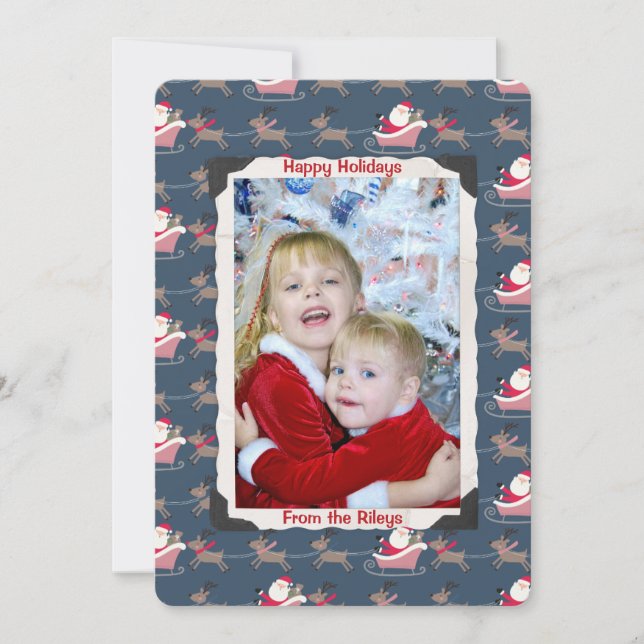 Tarjeta Festiva festividad de Santa Claus con foto antigua (Anverso)