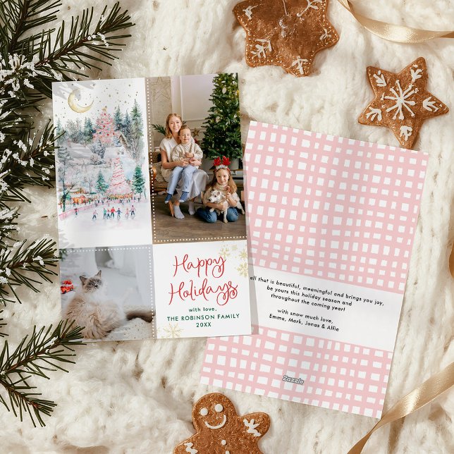 Tarjeta Festiva Festividad del Bosque Verde Rojo Felices Fiestas 2 (Subido por el creador)