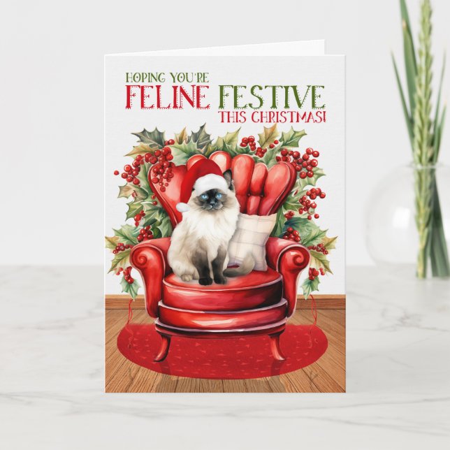 Tarjeta Festiva Festividad del gato de los Navidades birmanos (Anverso)